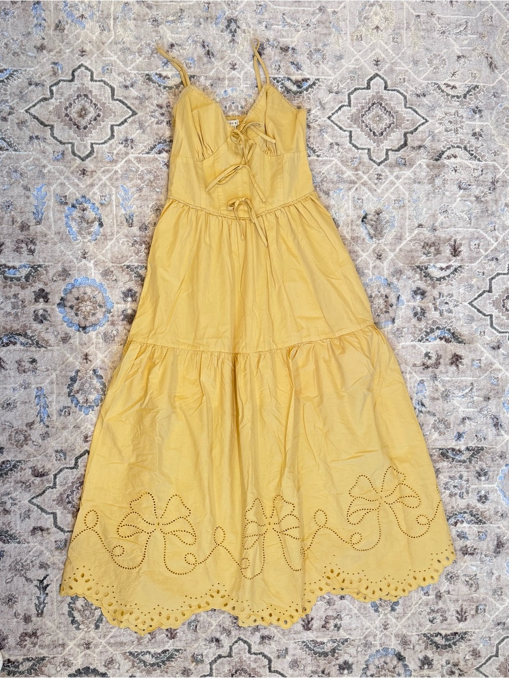 Moon River Yellow Eyelet Tiered Sundress